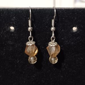 Vintage Silver-Toned Light Brown Beaded Dangle Earrings